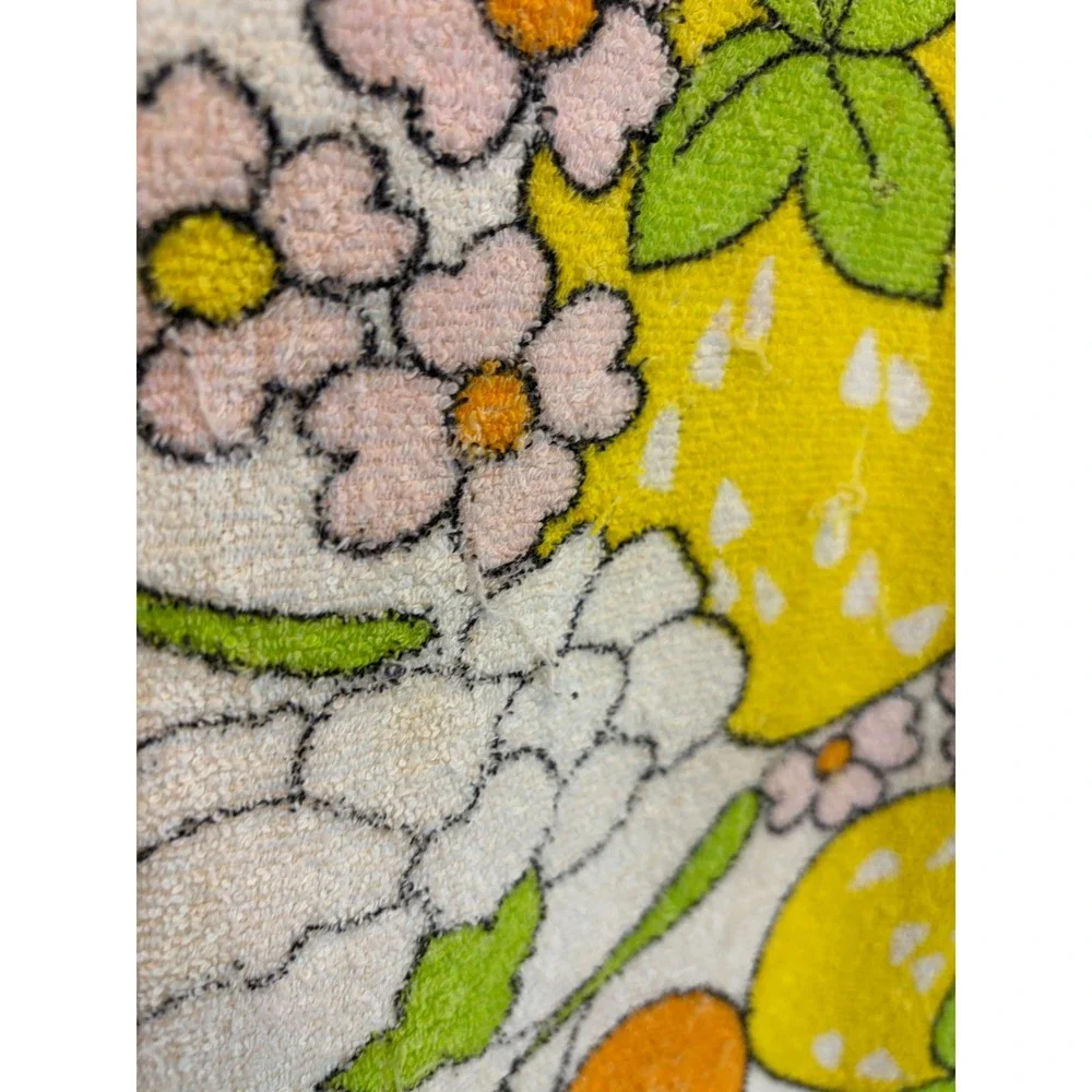 Vintage Citrus Floral Fruit Print Terry Cloth Towel Sheet Colorful Retro 120x100